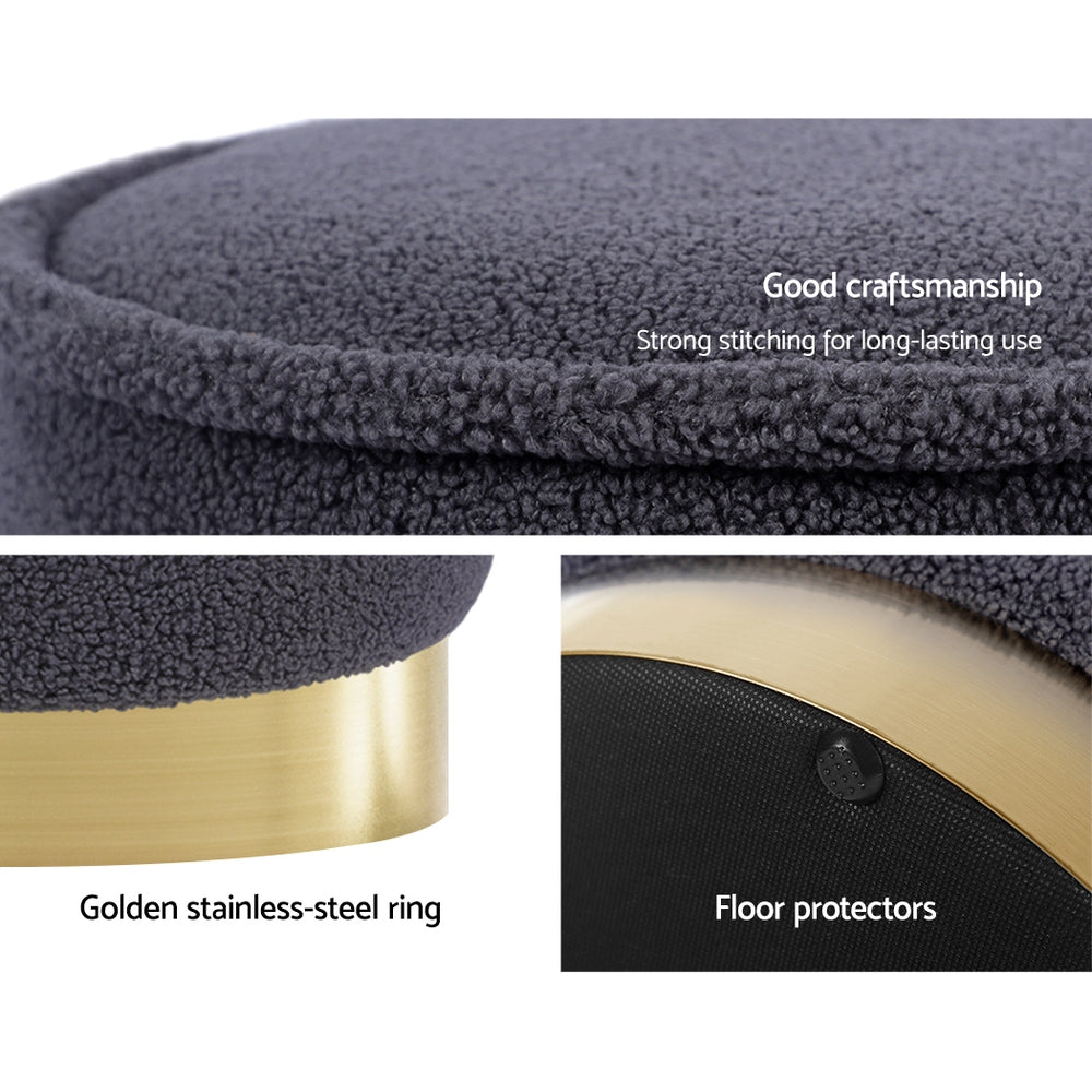 Ottoman Round Foot Stool Teddy Fabric Foot Rest Padded Seat Charcoal