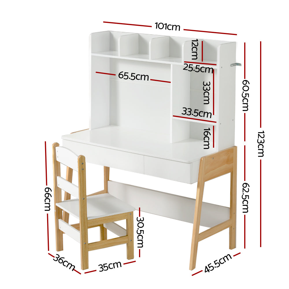 Pascale Kids Table & Chairs Set Study Play Toys Storage Desk Children Furniture - White & Wood