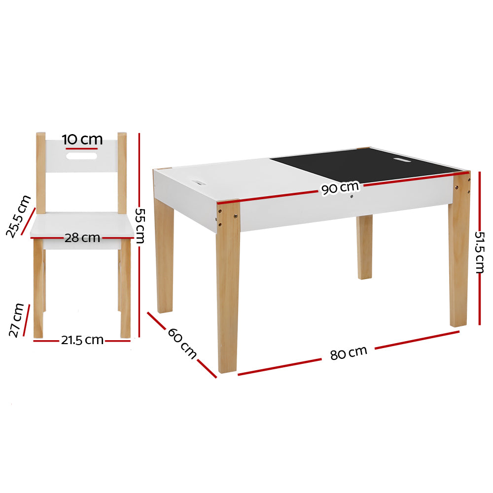 Pembroke 3-Piece Kids Table & Chairs Set Children Storage Study Desk Toy Play Game Chalkboard - Natural