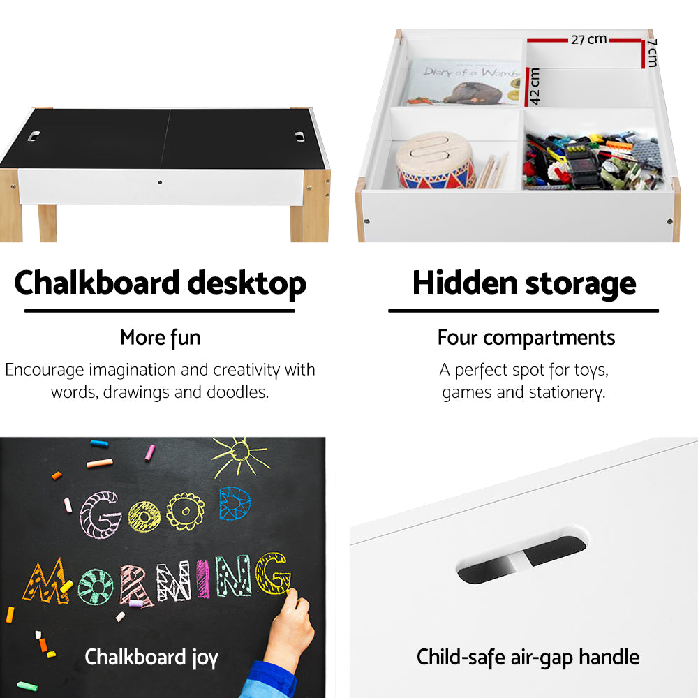 Pembroke 3-Piece Kids Table & Chairs Set Children Storage Study Desk Toy Play Game Chalkboard - Natural