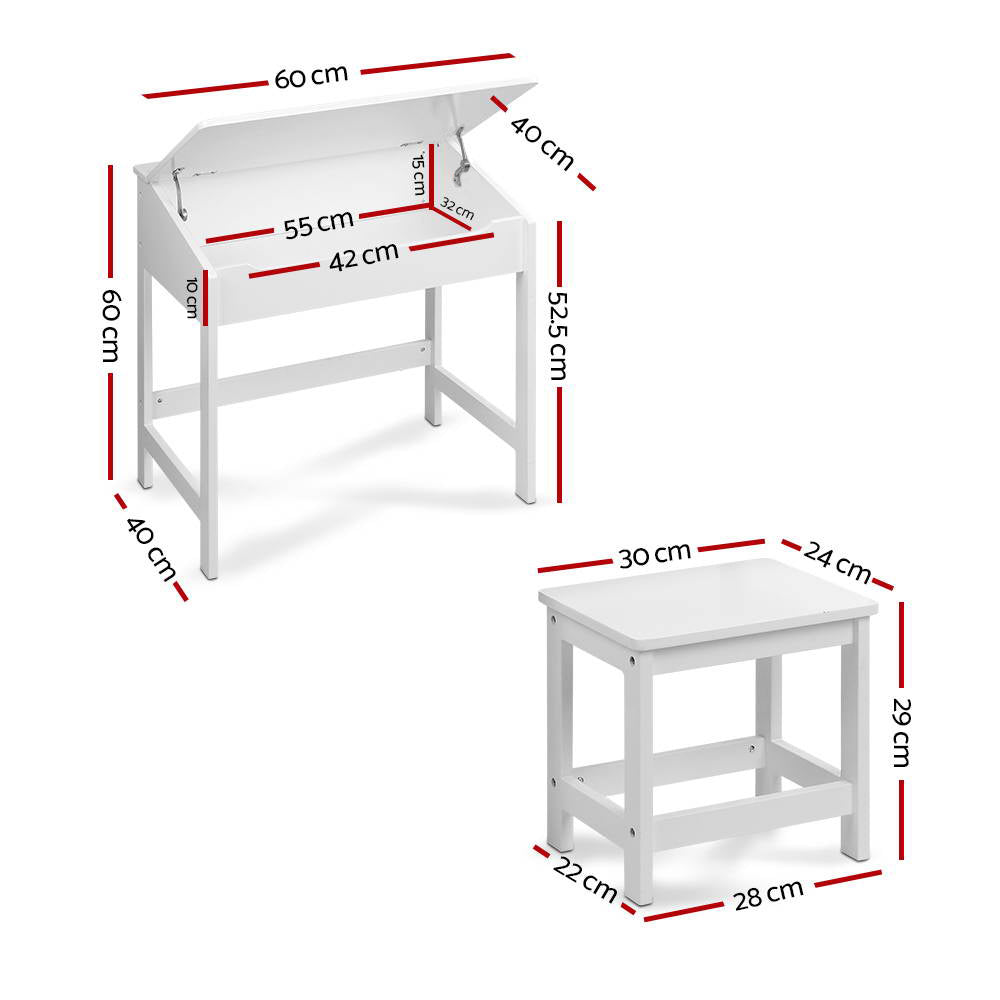 Polly 2-Piece Kids Table & Chairs Set Children Drawing Writing Desk Storage Toys Play - White