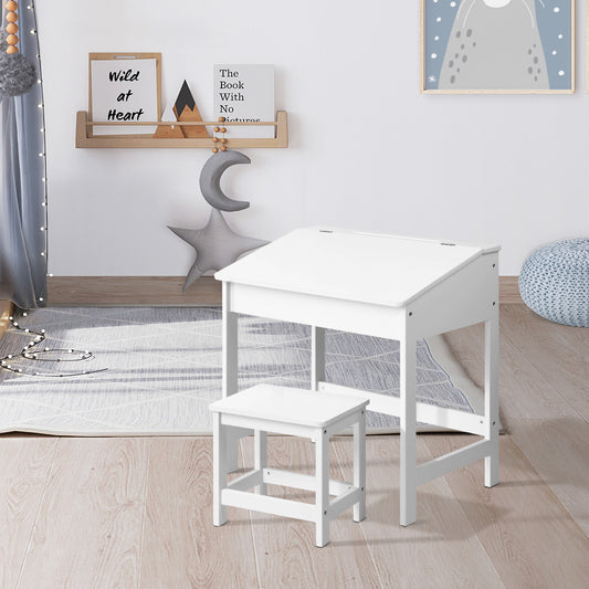 Polly 2-Piece Kids Table & Chairs Set Children Drawing Writing Desk Storage Toys Play - White