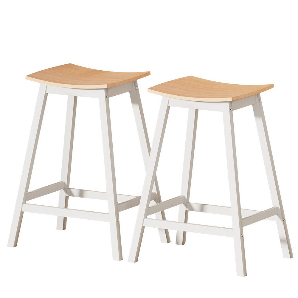 Set of 2 Dundee Wooden Bar Stools Bar Stool Dining Chairs Kitchen Barstools - Pine & White