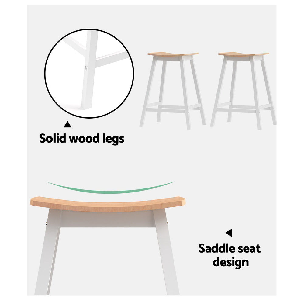 Set of 2 Dundee Wooden Bar Stools Bar Stool Dining Chairs Kitchen Barstools - Pine & White