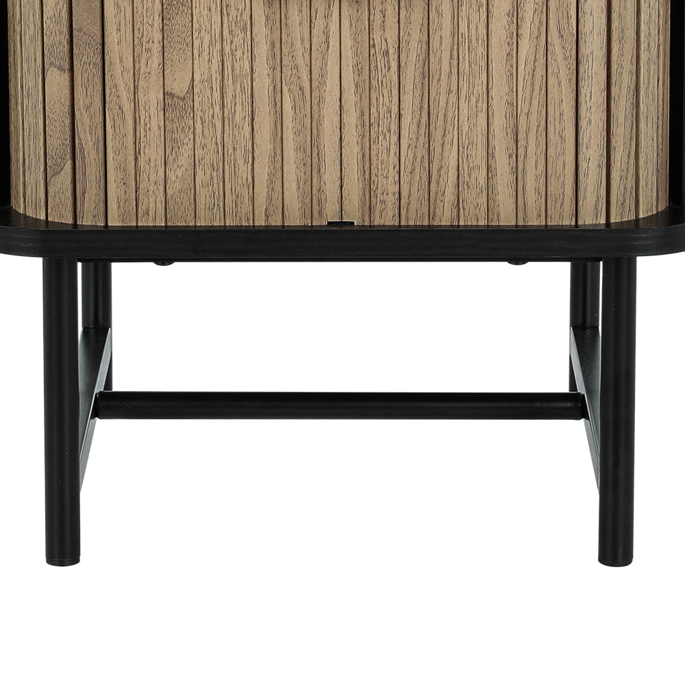 Jerome Wooden Bedside Tables Side End Slidng Doors Storage Nightstand - Black & Pine