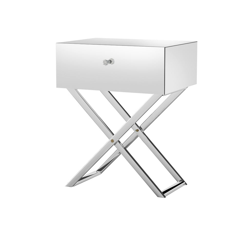 Surrey Mirrored Bedside Tables Side End Table Drawers Nightstand Bedroom - Silver