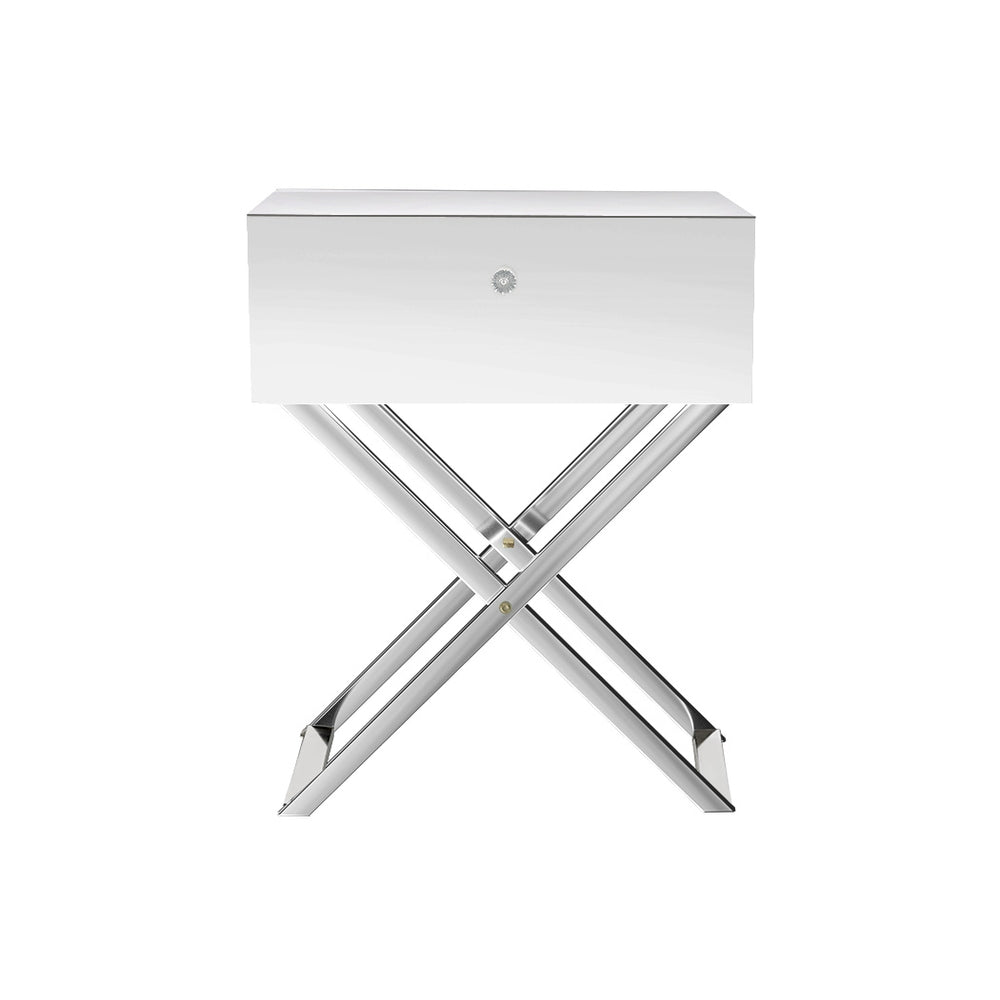 Surrey Mirrored Bedside Tables Side End Table Drawers Nightstand Bedroom - Silver