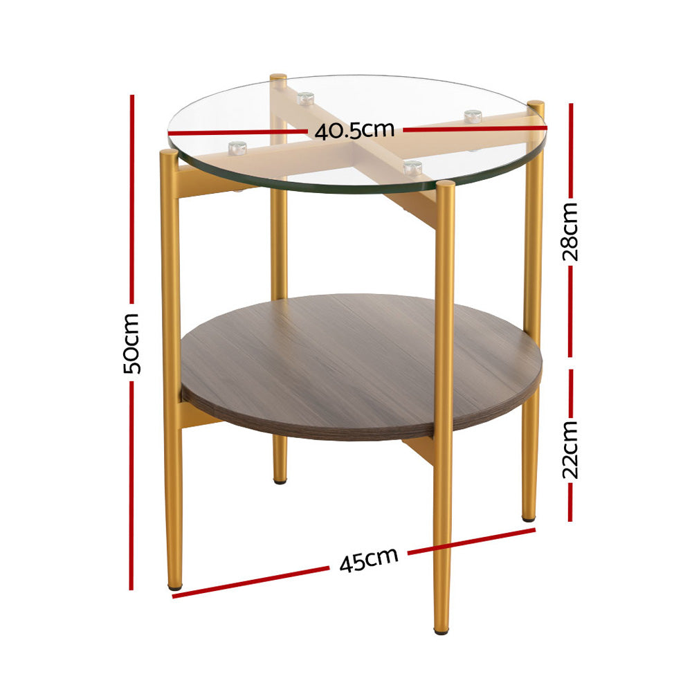 Irois Wooden Laptop Desk Sofa Glass Side End Table Metal Frame - Brown