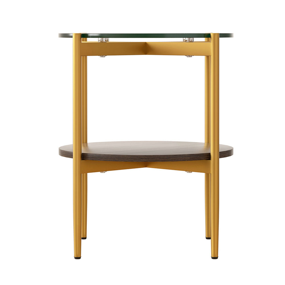 Irois Wooden Laptop Desk Sofa Glass Side End Table Metal Frame - Brown