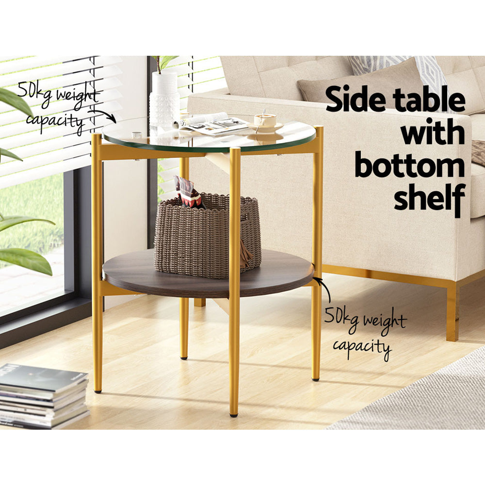 Irois Wooden Laptop Desk Sofa Glass Side End Table Metal Frame - Brown