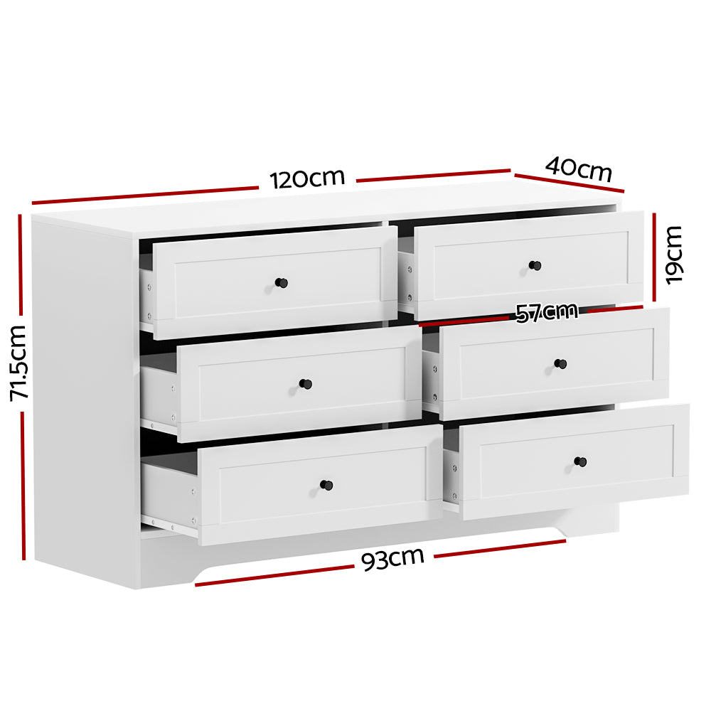 6 Chest of Drawers Cabinet Dresser Table Tallboy Storage Bedroom White