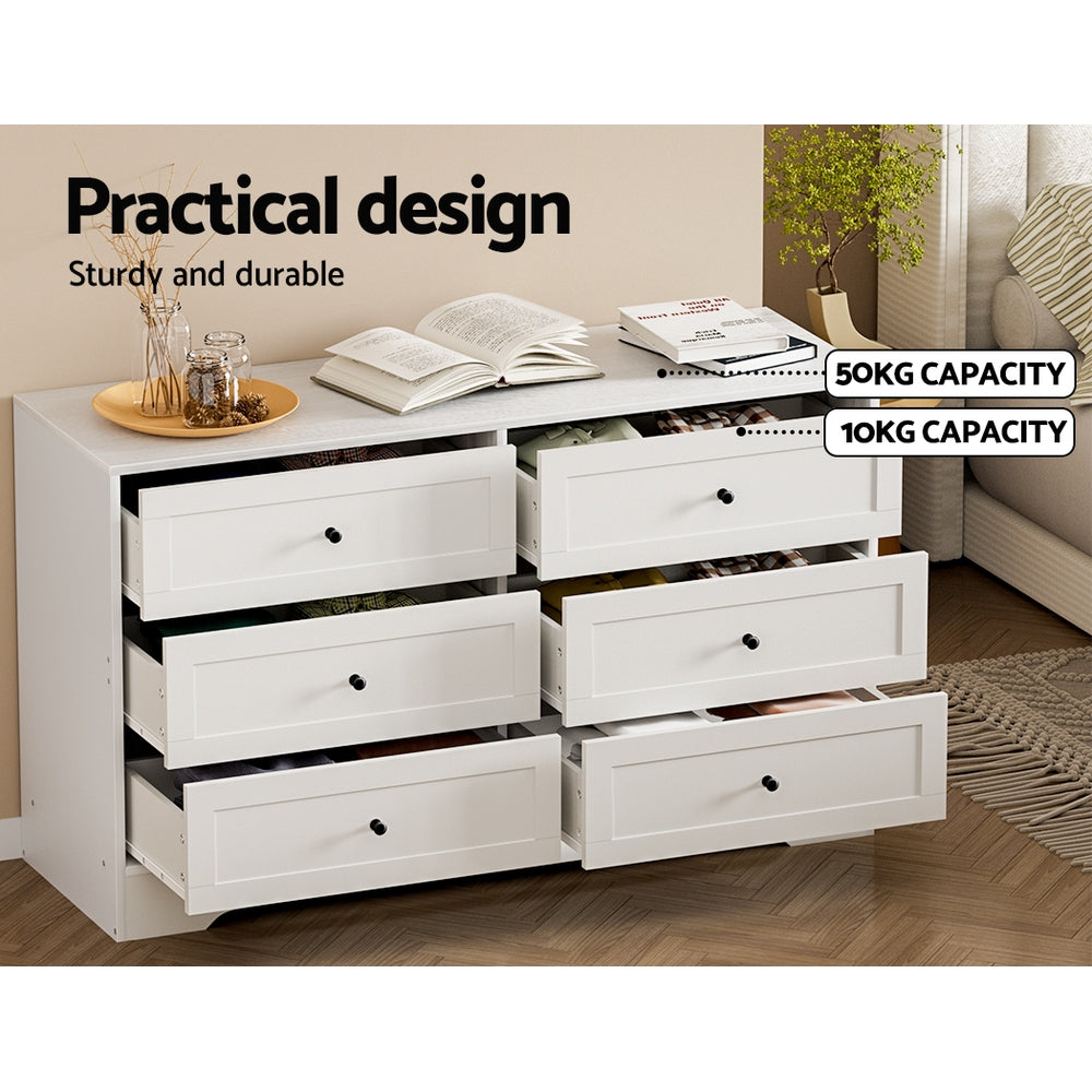 6 Chest of Drawers Cabinet Dresser Table Tallboy Storage Bedroom White