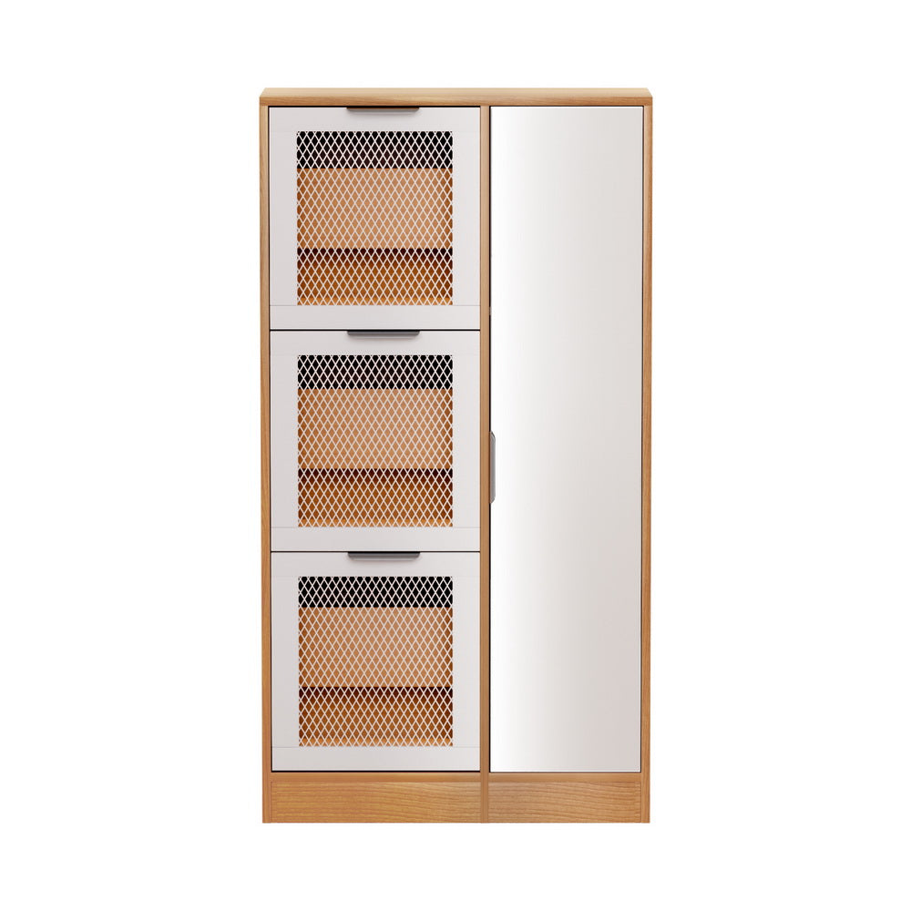 Mirror Shoe Cabinet White Mesh