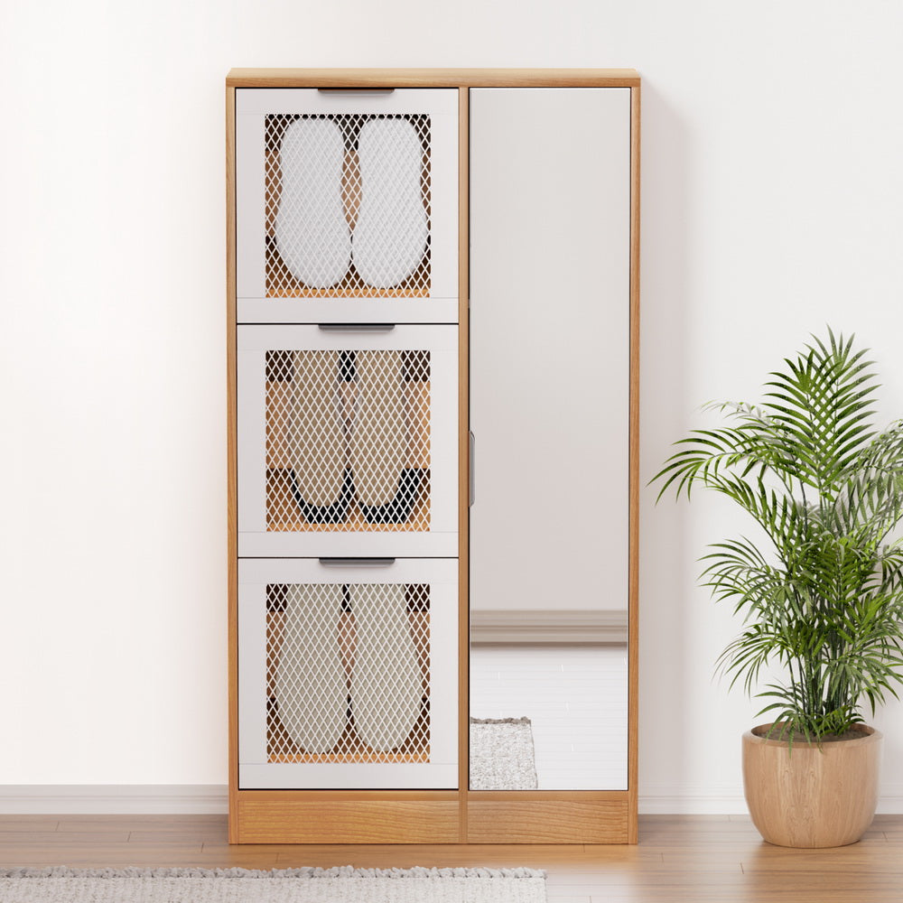 Mirror Shoe Cabinet White Mesh