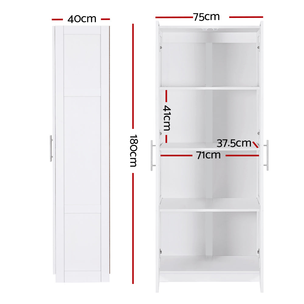 2 Door Wardrobe Bedroom Cupboard Closet Storage Cabinet Organiser - White