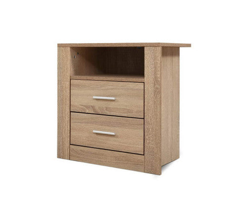 Barrie Wooden Bedside Tables Storage Cabinet Shelf Side End Table Oak with 2 Drawers - Oak