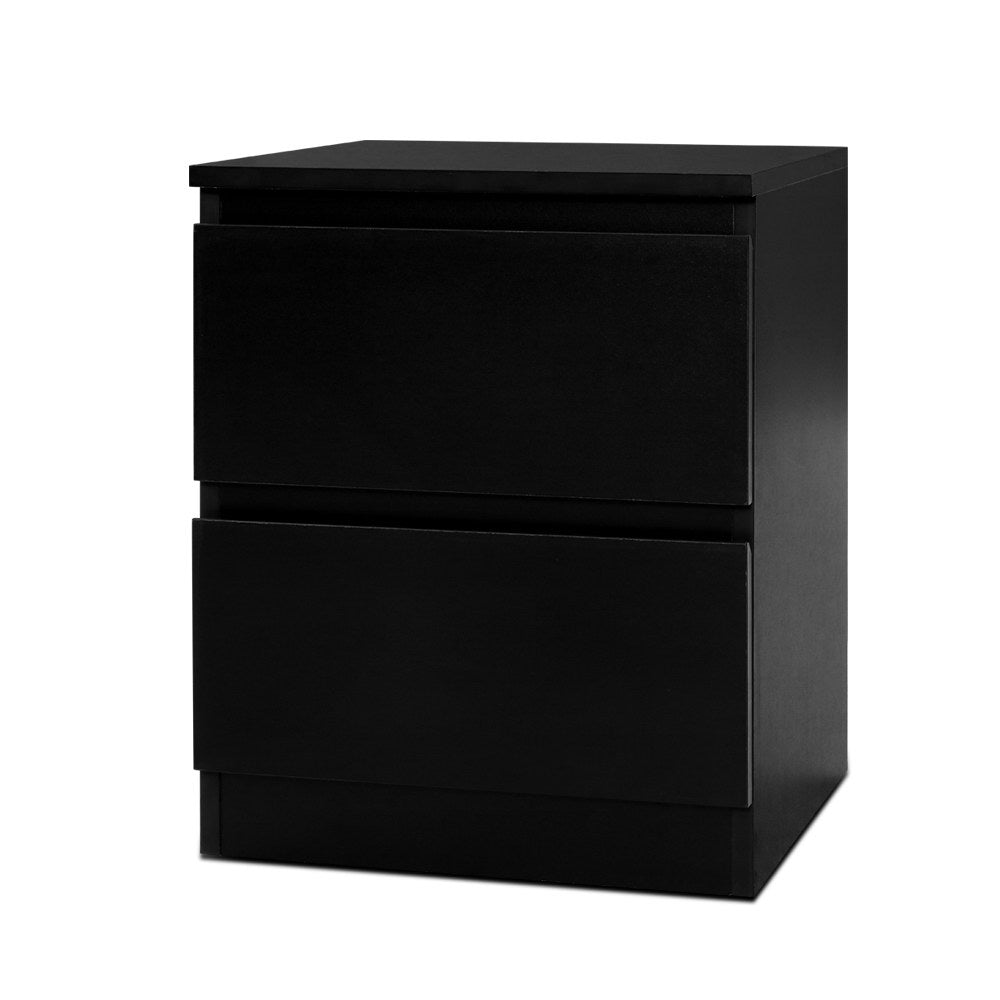 Kenora Wooden Bedside Tables Side Table Bedroom Furniture Nightstand Lamp with 2 Drawers - Black