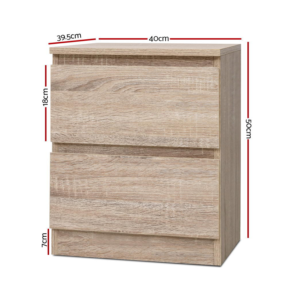 Kenora Wooden Bedside Tables Side Table Bedroom Furniture Nightstand Wood Lamp with 2 Drawers - Wood