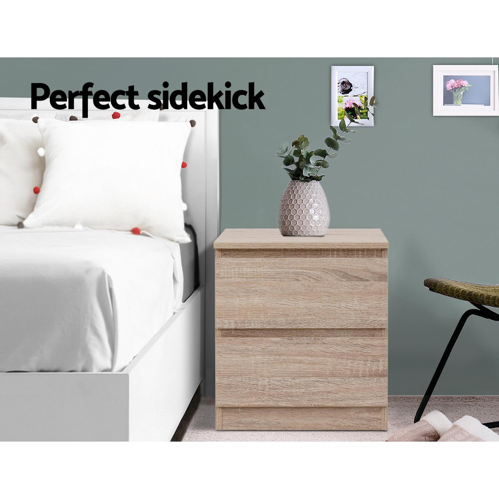 Kenora Wooden Bedside Tables Side Table Bedroom Furniture Nightstand Wood Lamp with 2 Drawers - Wood