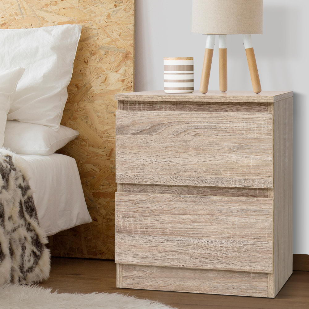 Kenora Wooden Bedside Tables Side Table Bedroom Furniture Nightstand Wood Lamp with 2 Drawers - Wood