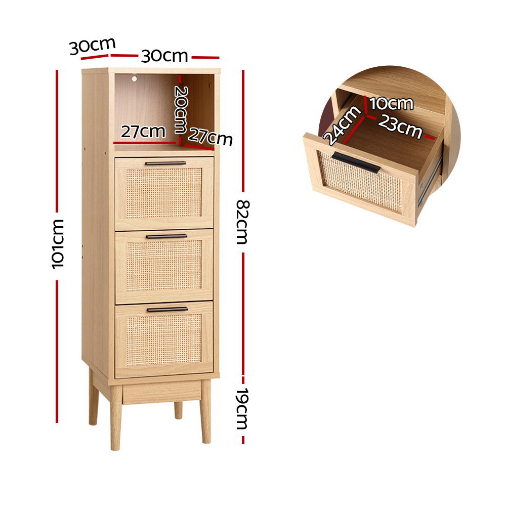 Artiss 3 Chest of Drawers with Shelf - Oak