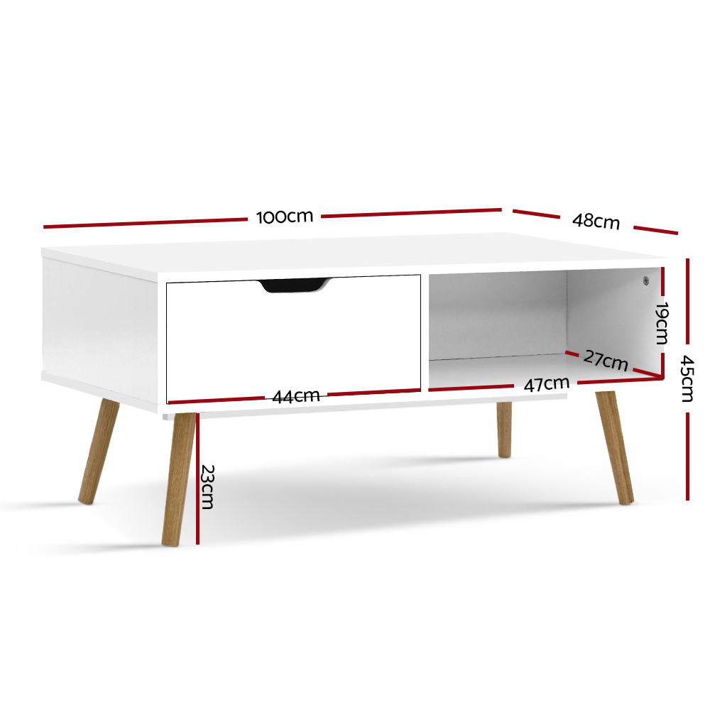 Ibycus Coffee Table with Storage Drawer - White