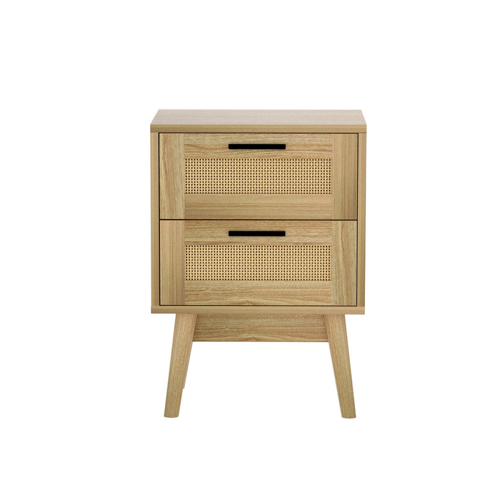 Simcoe Wood Rattan Bedside Tables Rattan Side Table Nightstand Storage Cabinet with 2 Drawers - Wood