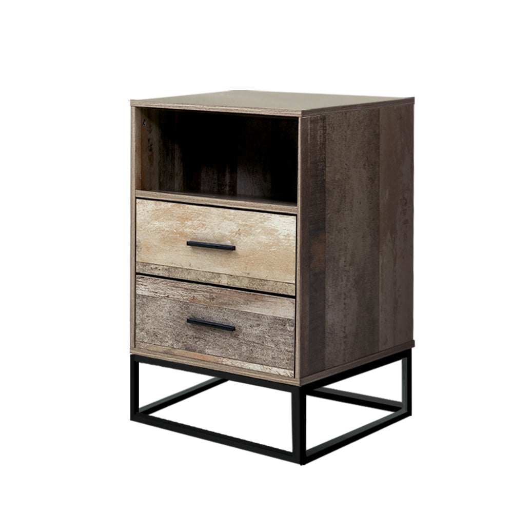 Souris Wooden Metal Legs Bedside Tables Side Table Nightstand Storage Cabinet Unit with 2 Drawers - Wood