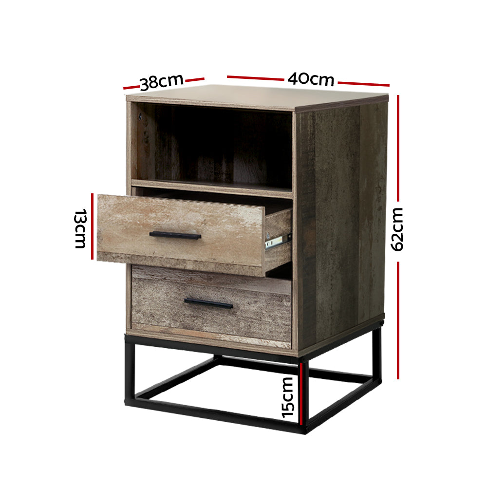 Souris Wooden Metal Legs Bedside Tables Side Table Nightstand Storage Cabinet Unit with 2 Drawers - Wood