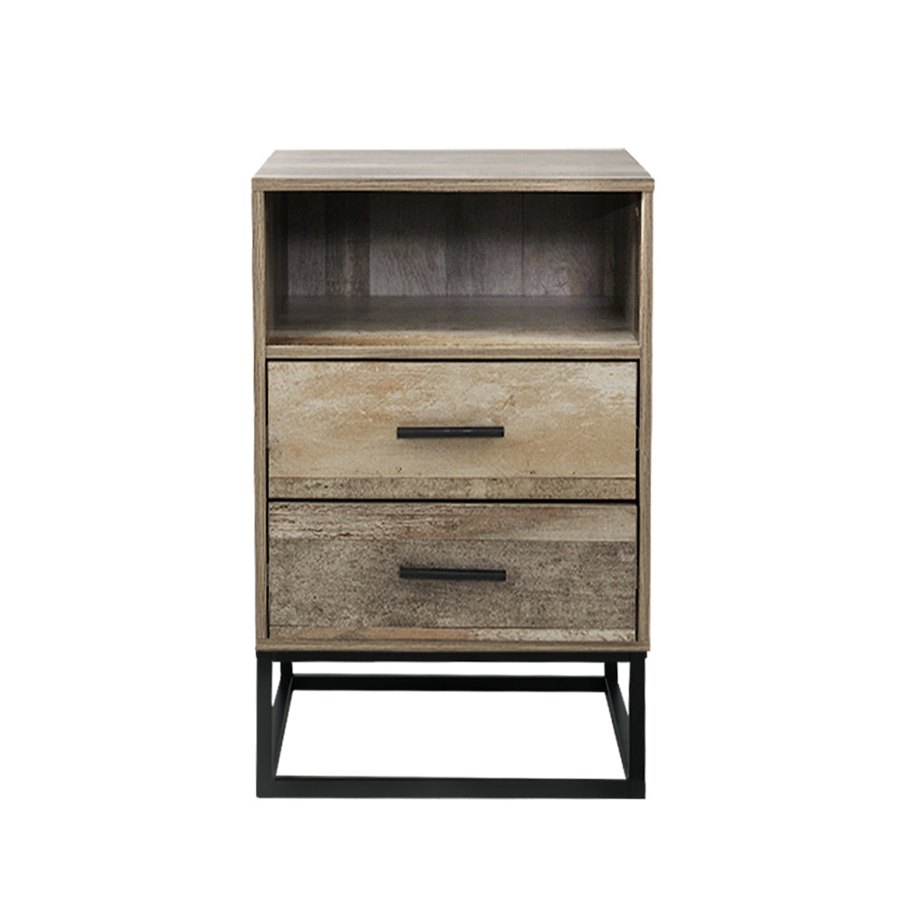 Souris Wooden Metal Legs Bedside Tables Side Table Nightstand Storage Cabinet Unit with 2 Drawers - Wood