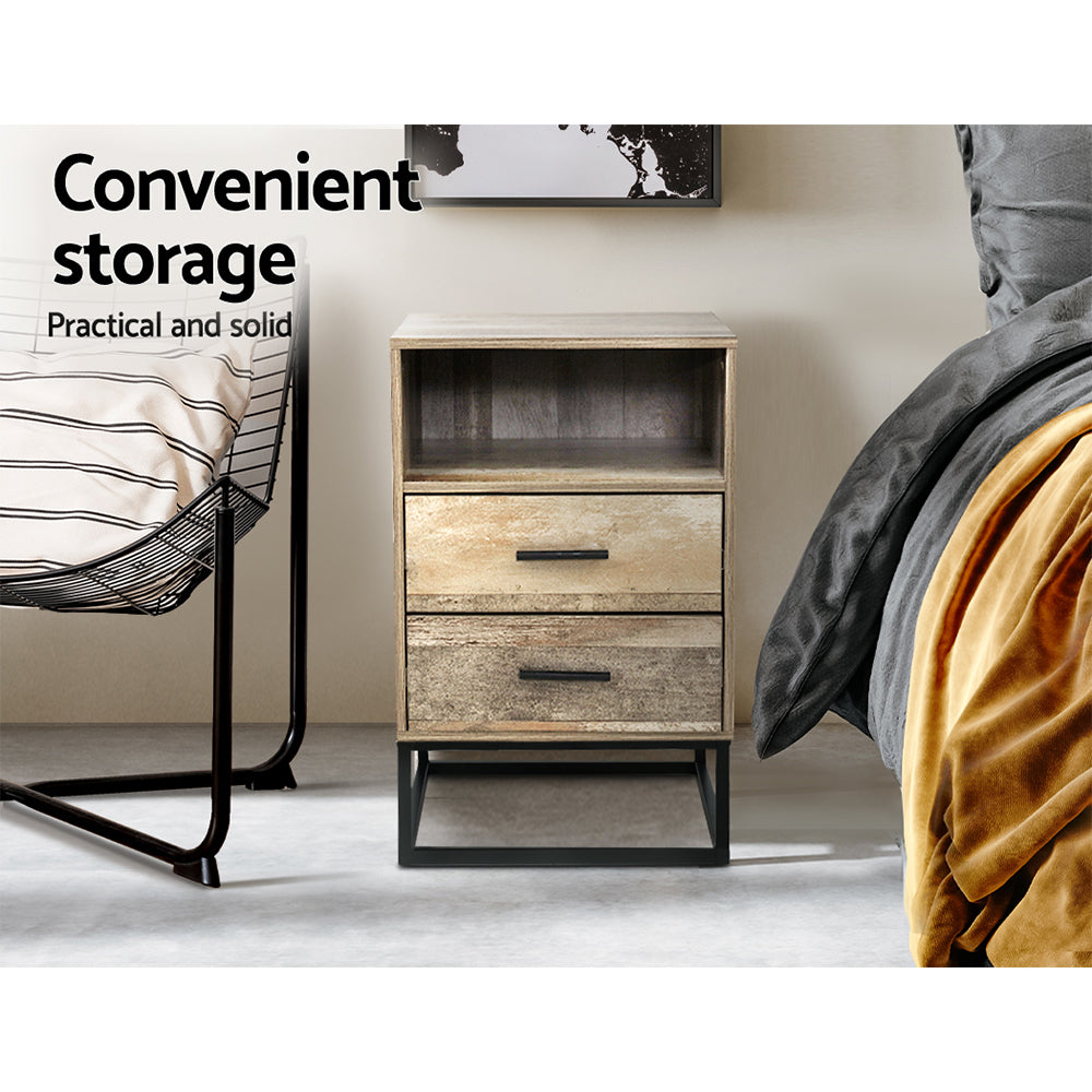 Souris Wooden Metal Legs Bedside Tables Side Table Nightstand Storage Cabinet Unit with 2 Drawers - Wood