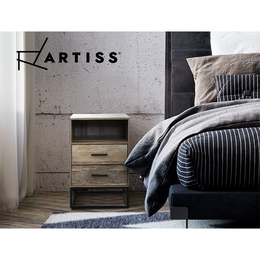 Souris Wooden Metal Legs Bedside Tables Side Table Nightstand Storage Cabinet Unit with 2 Drawers - Wood