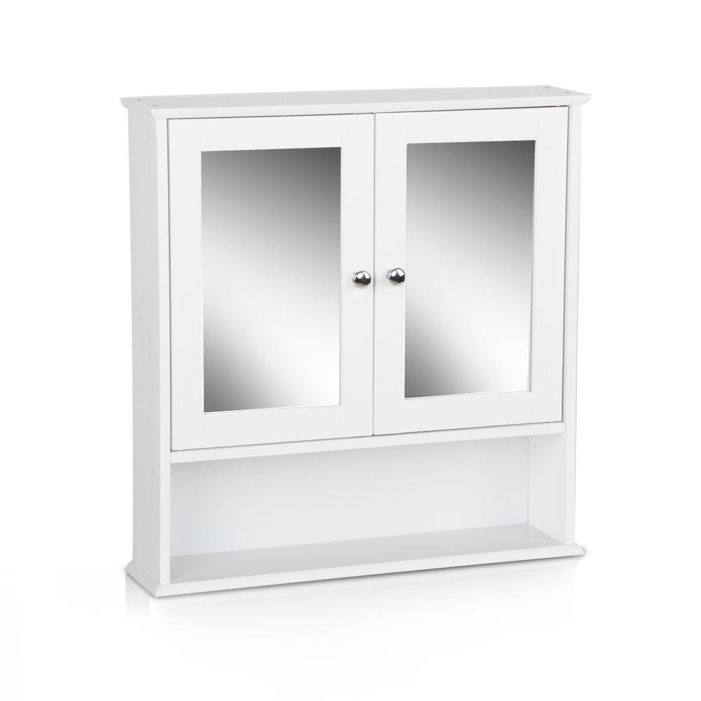 Bathroom Tallboy Storage Cabinet with Mirror - White