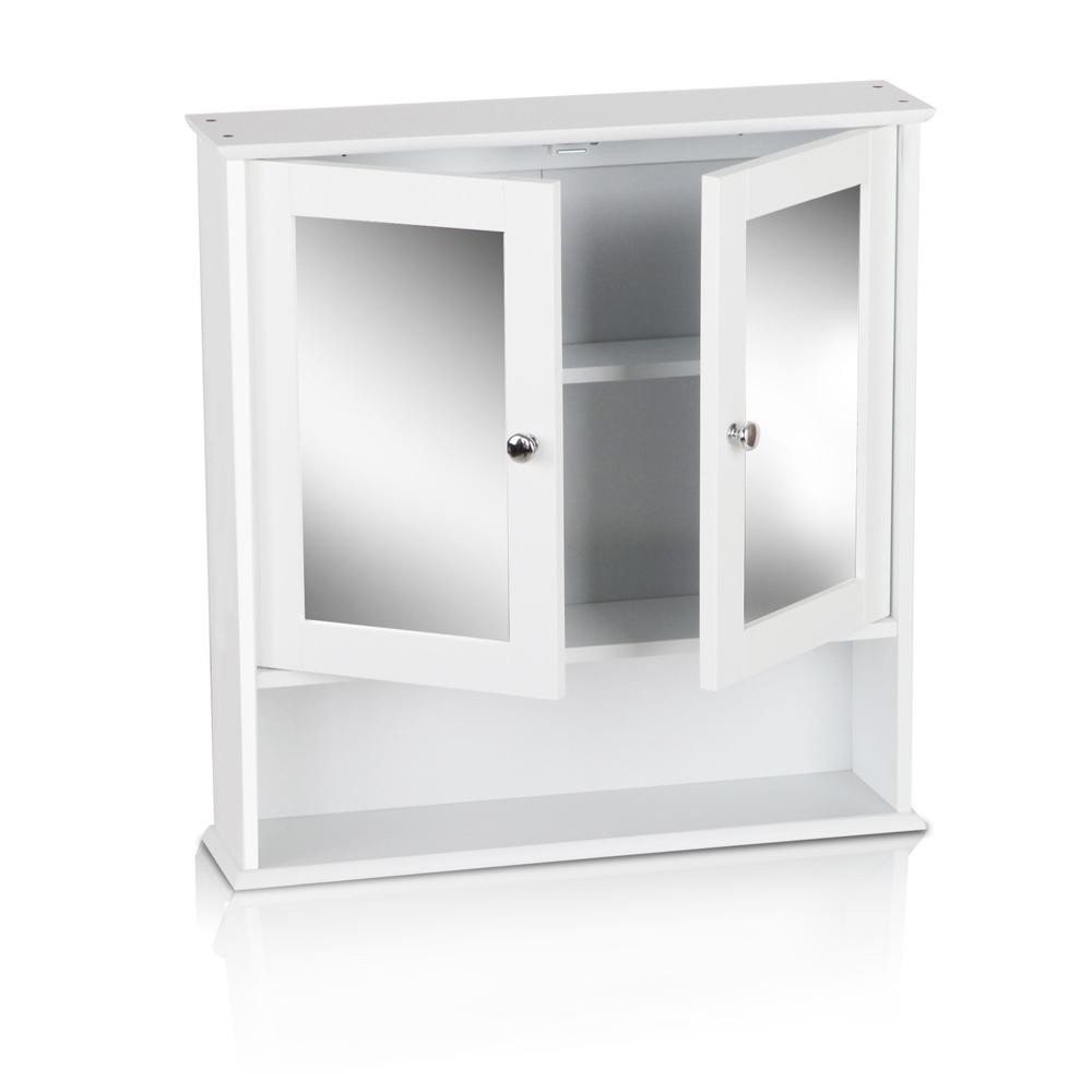 Bathroom Tallboy Storage Cabinet with Mirror - White