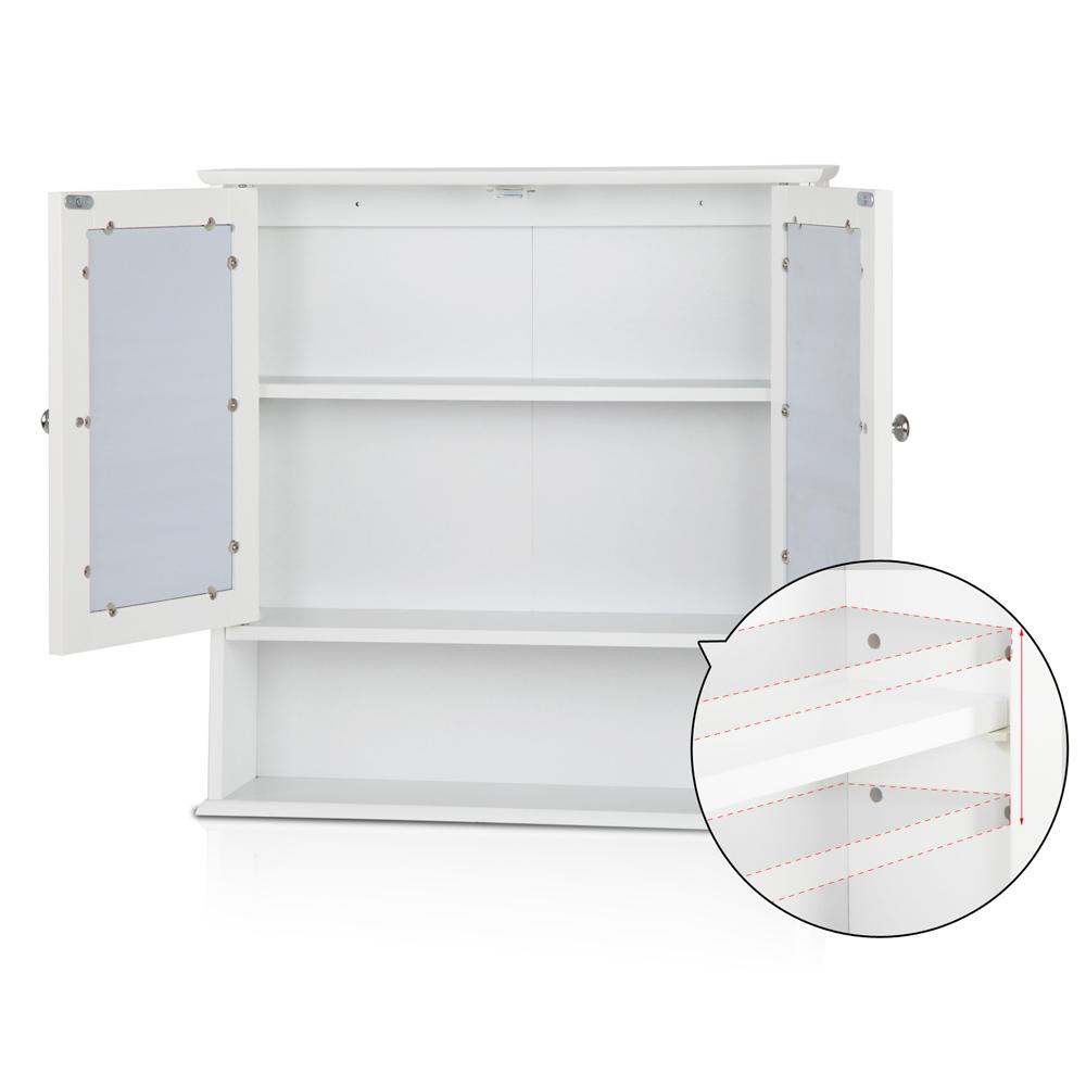 Bathroom Tallboy Storage Cabinet with Mirror - White