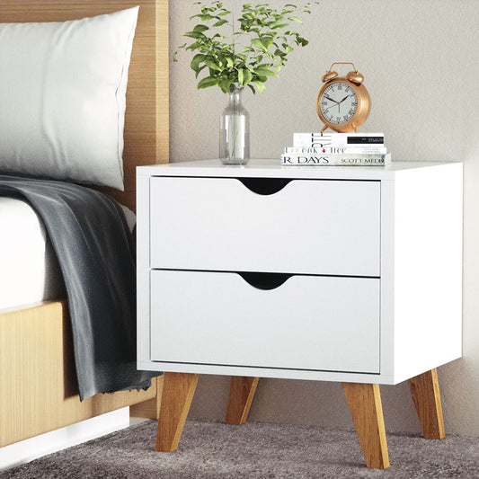Beloeil Wooden Veneer Bedside Tables with 2 Drawers - White