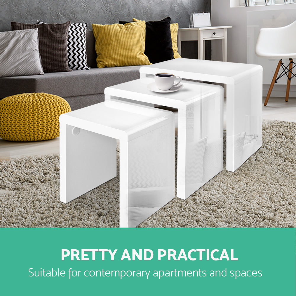 Iacchos Set of 3 Coffee Table Nesting Glossy - White