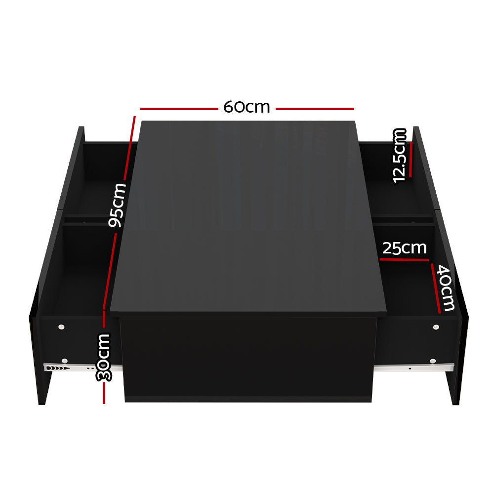 Iphion Coffee Table with 4 Drawers - Black