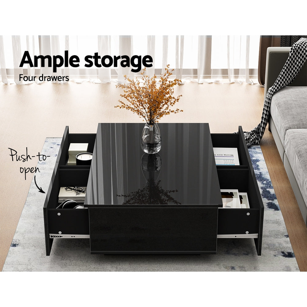 Iphion Coffee Table with 4 Drawers - Black