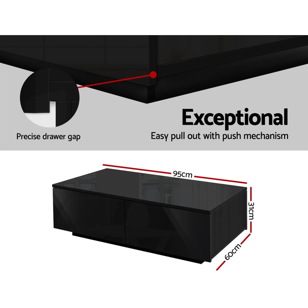 Iphion Coffee Table with 4 Drawers - Black