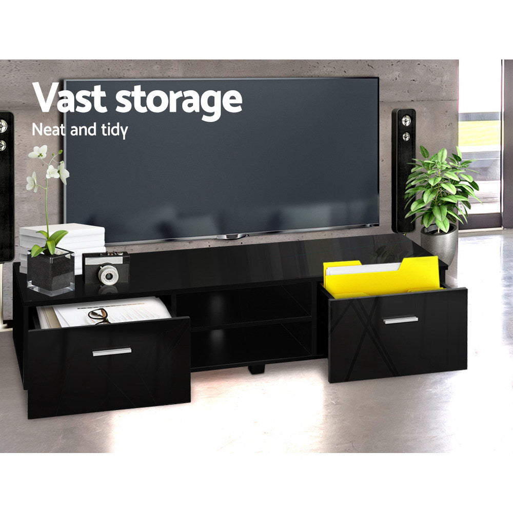 Eino 140cm High Gloss TV Cabinet Stand Entertainment Unit Storage Shelf - Black