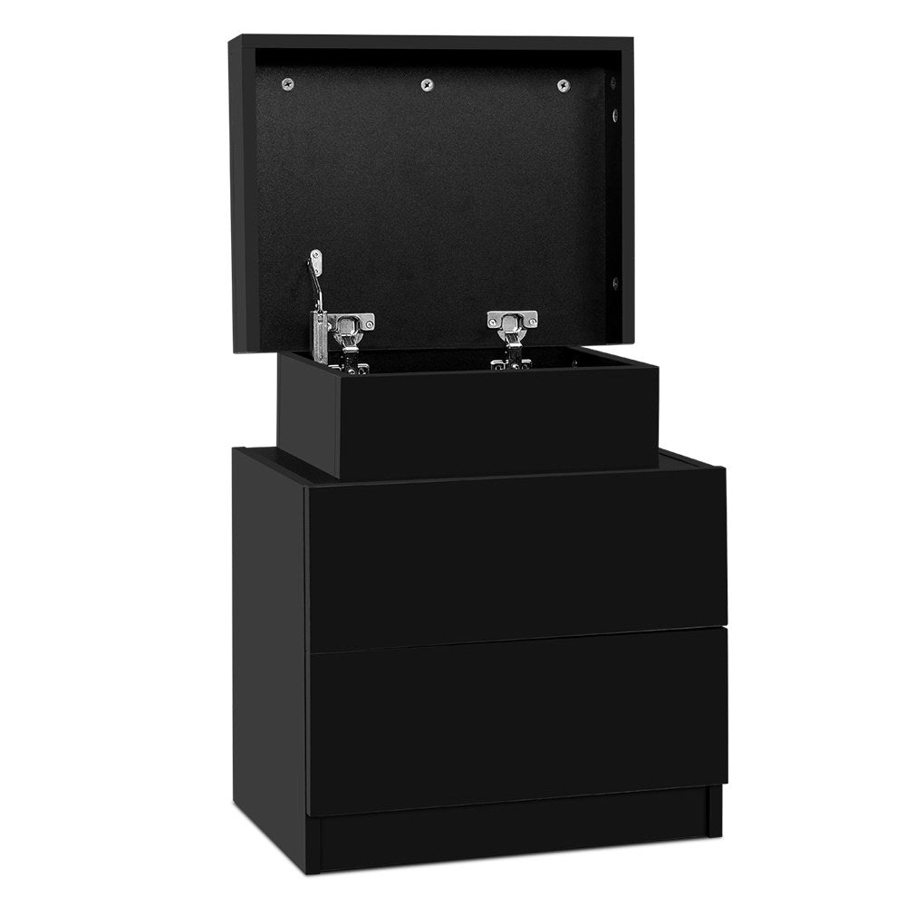 Laval Wooden Bedside Tables Side Table Storage Nightstand Bedroom with 2 Drawers - Black