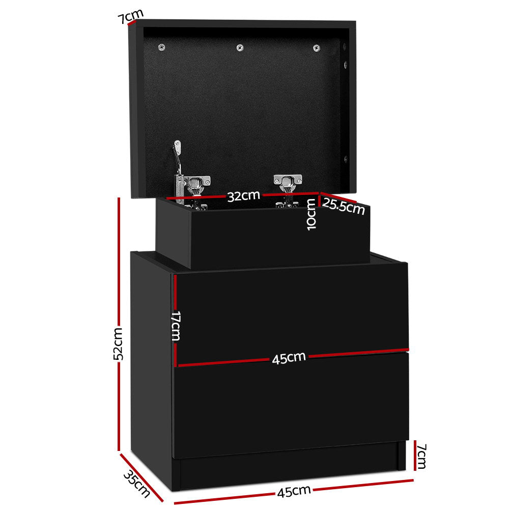 Laval Wooden Bedside Tables Side Table Storage Nightstand Bedroom with 2 Drawers - Black