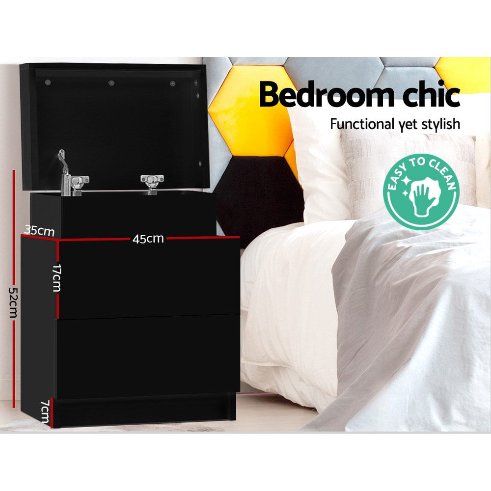 Laval Wooden Bedside Tables Side Table Storage Nightstand Bedroom with 2 Drawers - Black
