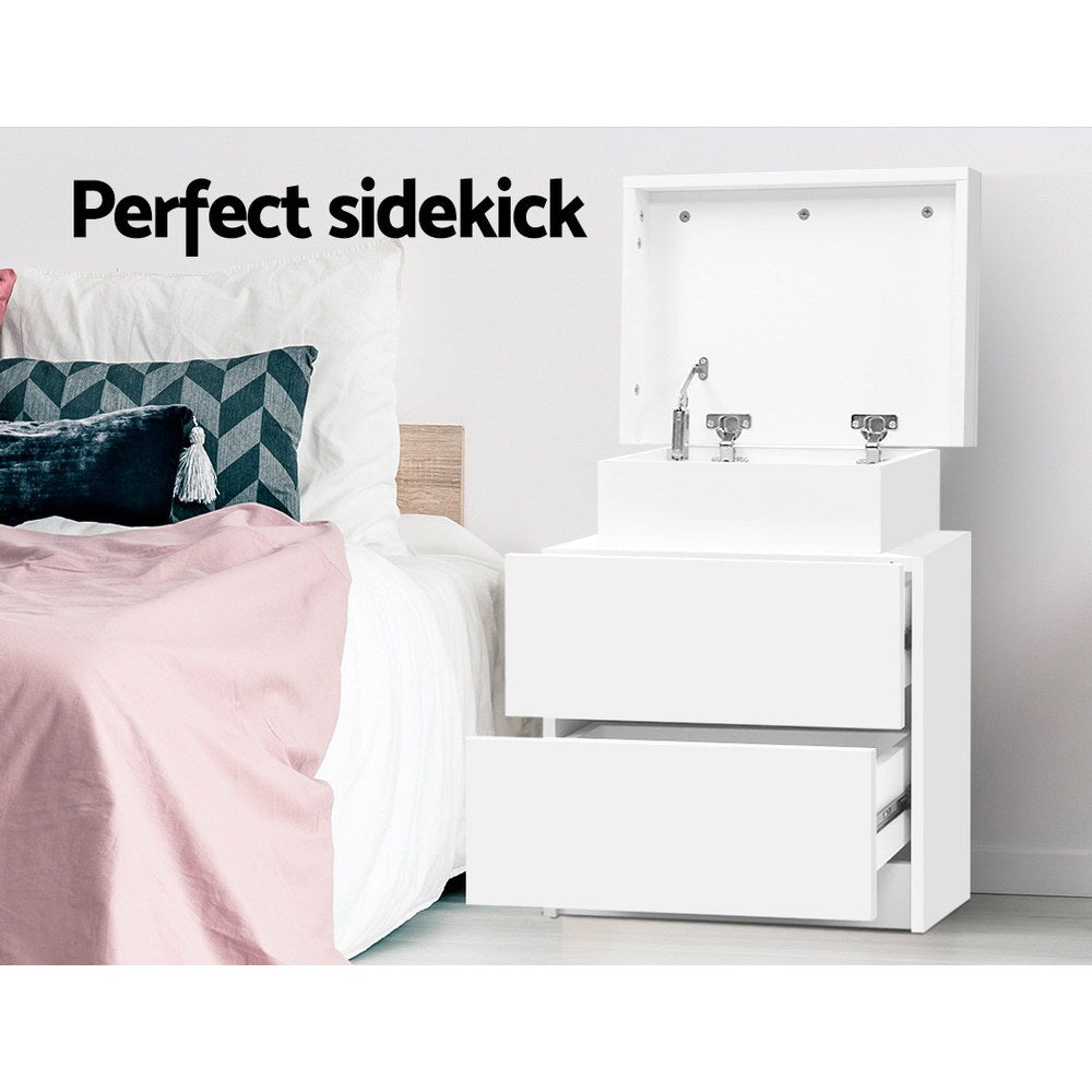 Laval Wooden Bedside Tables Side Table Storage Nightstand White Bedroom with 2 Drawers - White
