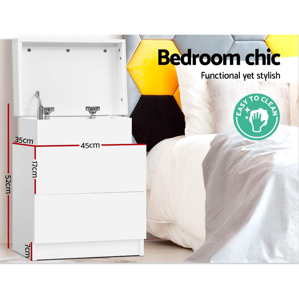 Laval Wooden Bedside Tables Side Table Storage Nightstand White Bedroom with 2 Drawers - White