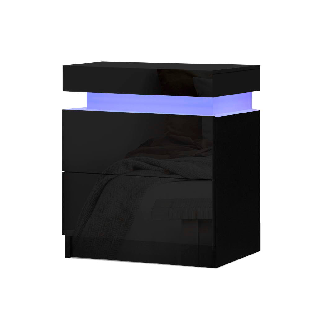 Levis LED High Gloss Bedside Tables Side Table RGB LED High Gloss Nightstand - Black