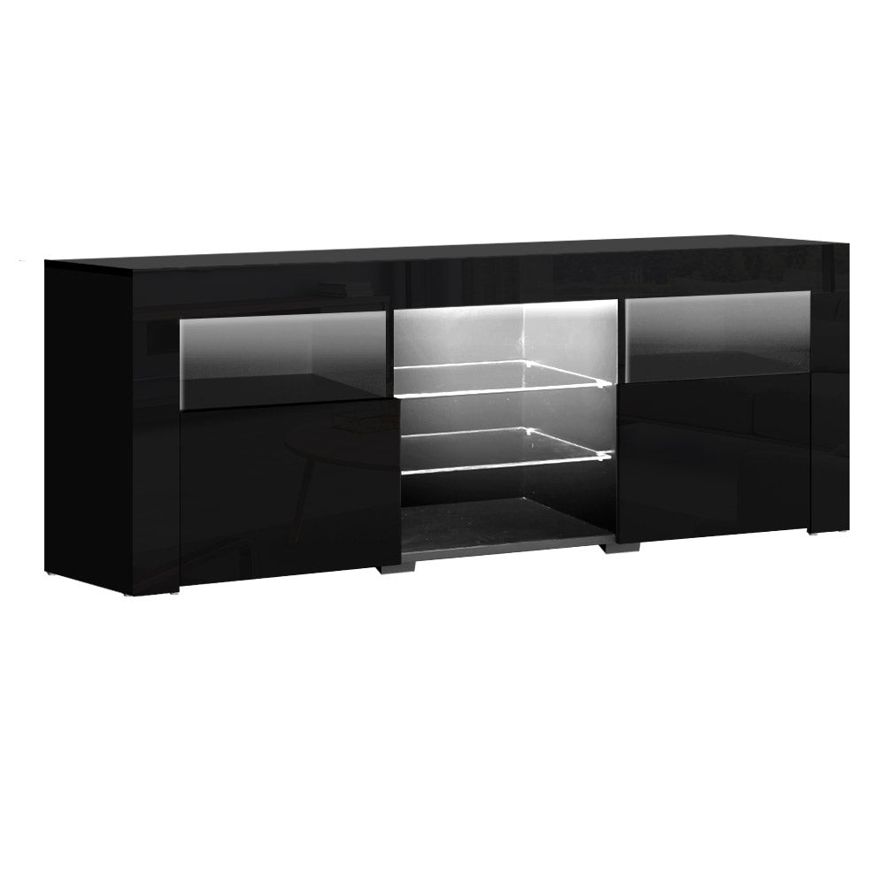 Hanns 160cm TV Cabinet Entertainment Unit Stand RGB LED Gloss Furniture - Black