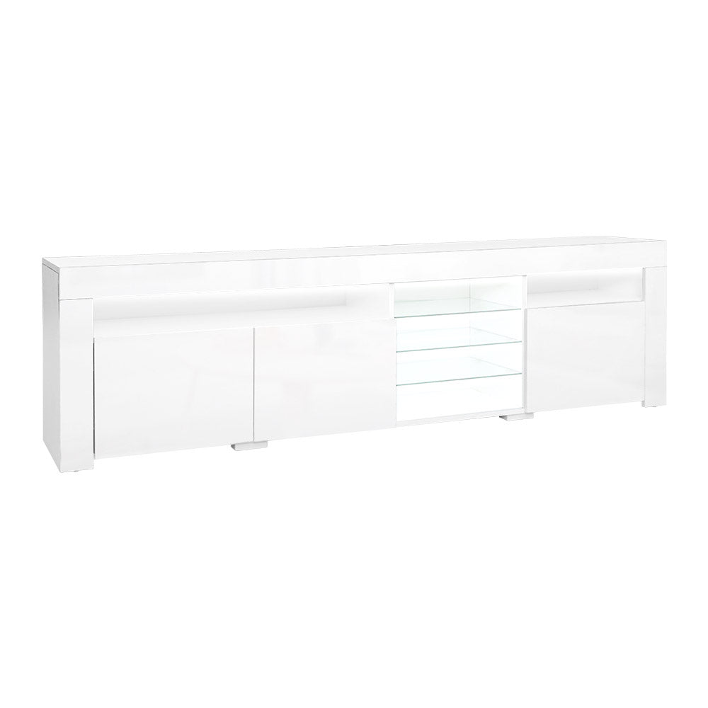 Hanns 180cm TV Cabinet Entertainment Unit Stand RGB LED Gloss 3 Doors - White