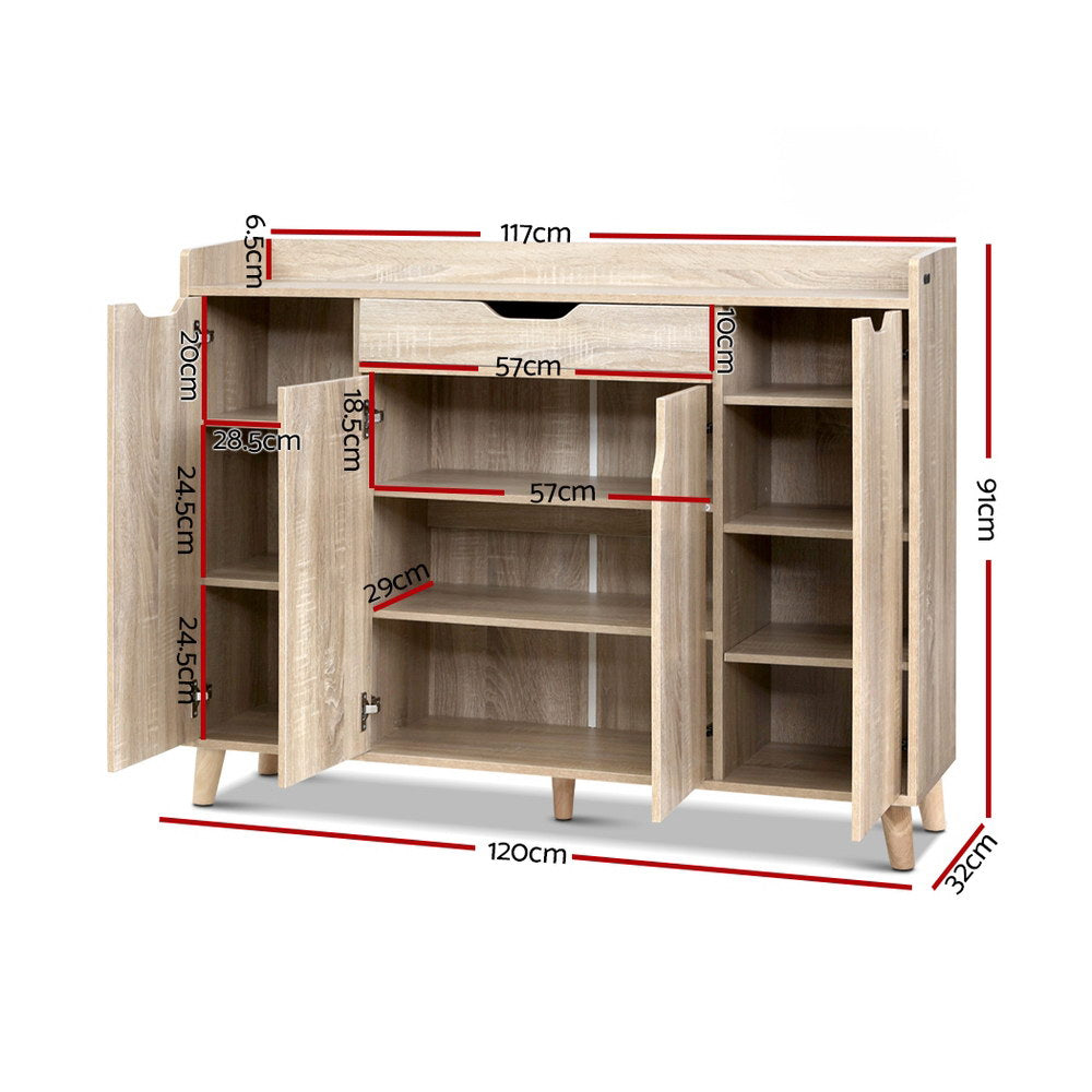 Shoe Cabinet Shoes Storage Rack 120cm Organiser Drawer Cupboard Wood